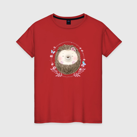 Женская футболка хлопок с принтом Спящий ёжик в Курске, 100% хлопок | прямой крой, круглый вырез горловины, длина до линии бедер, слегка спущенное плечо | еж | животное | милота | позитив | сон
