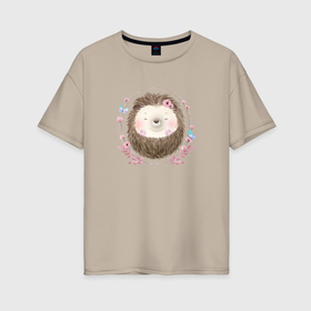 Женская футболка хлопок Oversize с принтом Спящий ёжик в Белгороде, 100% хлопок | свободный крой, круглый ворот, спущенный рукав, длина до линии бедер
 | еж | животное | милота | позитив | сон