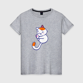 Женская футболка хлопок с принтом Кот спит в Курске, 100% хлопок | прямой крой, круглый вырез горловины, длина до линии бедер, слегка спущенное плечо | животное | кот | милота | позитив | сон