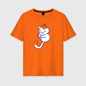 Женская футболка хлопок Oversize с принтом Кот спит в Белгороде, 100% хлопок | свободный крой, круглый ворот, спущенный рукав, длина до линии бедер
 | животное | кот | милота | позитив | сон