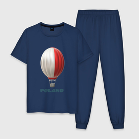 Мужская пижама хлопок с принтом 3d aerostat Polish flag в Екатеринбурге, 100% хлопок | брюки и футболка прямого кроя, без карманов, на брюках мягкая резинка на поясе и по низу штанин
 | 3d | 3d aerostat | 3d aerostat polish flag | air ballon | ballon | hot air ballon | poland | polish flag