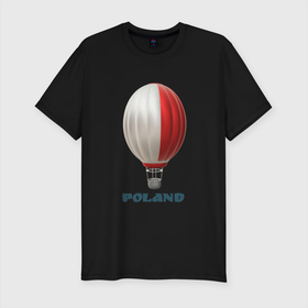 Мужская футболка хлопок Slim с принтом 3d aerostat Polish flag в Новосибирске, 92% хлопок, 8% лайкра | приталенный силуэт, круглый вырез ворота, длина до линии бедра, короткий рукав | 3d | 3d aerostat | 3d aerostat polish flag | air ballon | ballon | hot air ballon | poland | polish flag