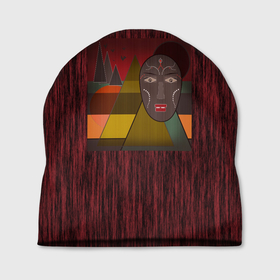 Шапка 3D с принтом Африканская маска African mask ethnic illustration , 100% полиэстер | универсальный размер, печать по всей поверхности изделия | Тематика изображения на принте: african | african mask | ethnic | африканский маска | маска | черно красный | этнический