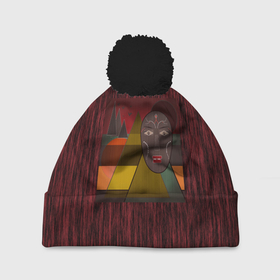 Шапка 3D c помпоном с принтом Африканская маска African mask ethnic illustration , 100% полиэстер | универсальный размер, печать по всей поверхности изделия | Тематика изображения на принте: african | african mask | ethnic | африканский маска | маска | черно красный | этнический