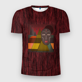 Мужская футболка 3D Slim с принтом Африканская маска African mask ethnic illustration в Курске, 100% полиэстер с улучшенными характеристиками | приталенный силуэт, круглая горловина, широкие плечи, сужается к линии бедра | african | african mask | ethnic | африканский маска | маска | черно красный | этнический