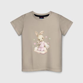 Детская футболка хлопок с принтом Зайка на облачке в Курске, 100% хлопок | круглый вырез горловины, полуприлегающий силуэт, длина до линии бедер | unique | для девочек | зайка | зайчик | звезды | облако | овечка