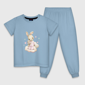 Детская пижама хлопок с принтом Зайка на облачке в Белгороде, 100% хлопок |  брюки и футболка прямого кроя, без карманов, на брюках мягкая резинка на поясе и по низу штанин
 | unique | для девочек | зайка | зайчик | звезды | облако | овечка