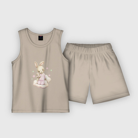 Детская пижама с шортами хлопок с принтом Зайка на облачке в Тюмени,  |  | unique | для девочек | зайка | зайчик | звезды | облако | овечка