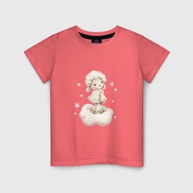 Детская футболка хлопок с принтом Овечка на облаке в Курске, 100% хлопок | круглый вырез горловины, полуприлегающий силуэт, длина до линии бедер | Тематика изображения на принте: unique | для девочек | звезды | облако | овечка