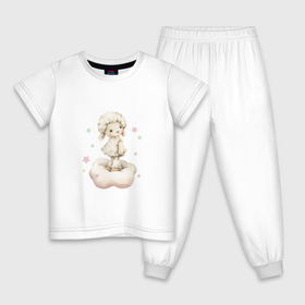 Детская пижама хлопок с принтом Овечка на облаке в Екатеринбурге, 100% хлопок |  брюки и футболка прямого кроя, без карманов, на брюках мягкая резинка на поясе и по низу штанин
 | Тематика изображения на принте: unique | для девочек | звезды | облако | овечка