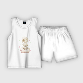 Детская пижама с шортами хлопок с принтом Овечка на облаке в Тюмени,  |  | unique | для девочек | звезды | облако | овечка