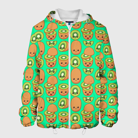 Мужская куртка 3D с принтом POSITIVE KIWI FRUIT в Новосибирске, ткань верха — 100% полиэстер, подклад — флис | прямой крой, подол и капюшон оформлены резинкой с фиксаторами, два кармана без застежек по бокам, один большой потайной карман на груди. Карман на груди застегивается на липучку | brown | colored | fruit | green | kiwi | зеленый | киви | коричневый | плоды | фрукт | цветной