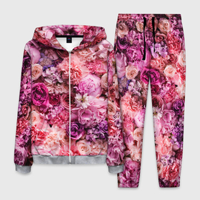Мужской костюм 3D с принтом BOUQUET OF VARIOUS FLOWERS в Тюмени, 100% полиэстер | Манжеты и пояс оформлены тканевой резинкой, двухслойный капюшон со шнурком для регулировки, карманы спереди | carnations | flora | pink | plants | roses | spring | summer | весна | гвоздики | лето | растения | розовый | розы | флора