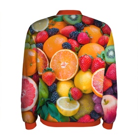 Мужской бомбер 3D с принтом ABUNDANCE OF FRUITS в Кировске, 100% полиэстер | застегивается на молнию, по бокам два кармана без застежек, по низу бомбера и на воротнике - эластичная резинка | Тематика изображения на принте: colorful | fresh | grape | green | healthy | lemon | orange | pineapple | red | strawberry | summer | sweet | vegetarian | yellow | ананас | апельсин | вегетарианский | виноград | желтый | здоровый | зеленый | клубника | красный | красочный | лето | лимон