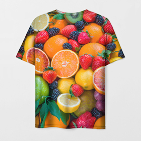 Мужская футболка 3D с принтом ABUNDANCE OF FRUITS в Кировске, 100% полиэфир | прямой крой, круглый вырез горловины, длина до линии бедер | colorful | fresh | grape | green | healthy | lemon | orange | pineapple | red | strawberry | summer | sweet | vegetarian | yellow | ананас | апельсин | вегетарианский | виноград | желтый | здоровый | зеленый | клубника | красный | красочный | лето | лимон