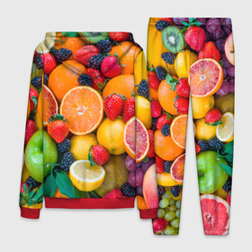 Мужской костюм 3D с принтом ABUNDANCE OF FRUITS в Тюмени, 100% полиэстер | Манжеты и пояс оформлены тканевой резинкой, двухслойный капюшон со шнурком для регулировки, карманы спереди | colorful | fresh | grape | green | healthy | lemon | orange | pineapple | red | strawberry | summer | sweet | vegetarian | yellow | ананас | апельсин | вегетарианский | виноград | желтый | здоровый | зеленый | клубника | красный | красочный | лето | лимон