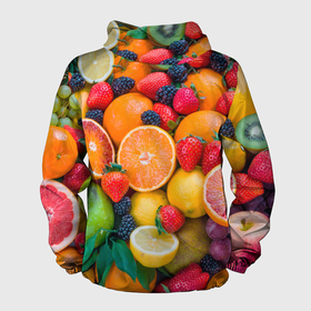 Мужская ветровка 3D с принтом ABUNDANCE OF FRUITS в Екатеринбурге, 100% полиэстер | подол и капюшон оформлены резинкой с фиксаторами, два кармана без застежек по бокам, один потайной карман на груди | colorful | fresh | grape | green | healthy | lemon | orange | pineapple | red | strawberry | summer | sweet | vegetarian | yellow | ананас | апельсин | вегетарианский | виноград | желтый | здоровый | зеленый | клубника | красный | красочный | лето | лимон