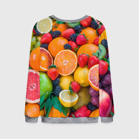 Мужской свитшот 3D с принтом ABUNDANCE OF FRUITS в Кировске, 100% полиэстер с мягким внутренним слоем | круглый вырез горловины, мягкая резинка на манжетах и поясе, свободная посадка по фигуре | Тематика изображения на принте: colorful | fresh | grape | green | healthy | lemon | orange | pineapple | red | strawberry | summer | sweet | vegetarian | yellow | ананас | апельсин | вегетарианский | виноград | желтый | здоровый | зеленый | клубника | красный | красочный | лето | лимон