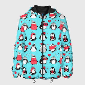 Мужская куртка 3D с принтом PENGUINS ON THE POSITIVE в Санкт-Петербурге, ткань верха — 100% полиэстер, подклад — флис | прямой крой, подол и капюшон оформлены резинкой с фиксаторами, два кармана без застежек по бокам, один большой потайной карман на груди. Карман на груди застегивается на липучку | animals | bird | black | charming | funny | kid | winter | животные | забавный | зима | малыш | очаровательный | птица | черный
