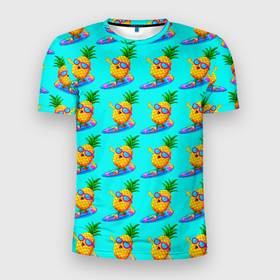 Мужская футболка 3D Slim с принтом PINEAPPLE ON A SKATEBOARD в Кировске, 100% полиэстер с улучшенными характеристиками | приталенный силуэт, круглая горловина, широкие плечи, сужается к линии бедра | colorful | cute | food | fruity | funny | green | happy | orange | summer | tropical | yellow | ананас | еда | желтый | забавный | зеленый | красочный | летний | милый | оранжевый | скейтборд | счастливый | тропический | фруктовый