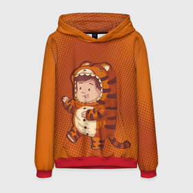 Мужская толстовка 3D с принтом Милый тигренок ребенок в Тюмени, 100% полиэстер | двухслойный капюшон со шнурком для регулировки, мягкие манжеты на рукавах и по низу толстовки, спереди карман-кенгуру с мягким внутренним слоем. | животное | костюм тигра | ребенок | тигр | тигренок