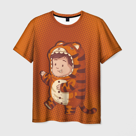 Мужская футболка 3D с принтом Милый тигренок ребенок , 100% полиэфир | прямой крой, круглый вырез горловины, длина до линии бедер | животное | костюм тигра | ребенок | тигр | тигренок