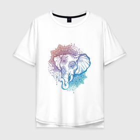 Мужская футболка хлопок Oversize с принтом Мандала слон в Курске, 100% хлопок | свободный крой, круглый ворот, “спинка” длиннее передней части | Тематика изображения на принте: арт | вектор | векторный рисунок | рисунок | слон