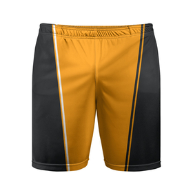 Мужские шорты спортивные с принтом Mens Style Чёрное с оранжевым   вариант без надписи в Тюмени,  |  | геометрия | мужской стиль | оранжевый | симметрия | чёрный
