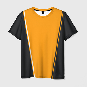 Мужская футболка 3D с принтом Mens Style Чёрное с оранжевым   вариант без надписи в Санкт-Петербурге, 100% полиэфир | прямой крой, круглый вырез горловины, длина до линии бедер | геометрия | мужской стиль | оранжевый | симметрия | чёрный