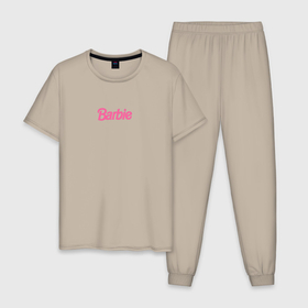 Мужская пижама хлопок с принтом Barbie mini logo в Санкт-Петербурге, 100% хлопок | брюки и футболка прямого кроя, без карманов, на брюках мягкая резинка на поясе и по низу штанин
 | barbie | barbiethemovie | барби | куклы | фильм 2023
