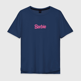 Мужская футболка хлопок Oversize с принтом Barbie mini logo в Курске, 100% хлопок | свободный крой, круглый ворот, “спинка” длиннее передней части | Тематика изображения на принте: barbie | barbiethemovie | барби | куклы | фильм 2023