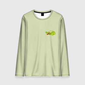 Мужской лонгслив 3D с принтом Крокодил на фоне салатного цвета crocodile в Санкт-Петербурге, 100% полиэстер | длинные рукава, круглый вырез горловины, полуприлегающий силуэт | crocodile | for a child | for kids | green color | детский рисунок | дизайн с крокодилом | для детей | зеленый крокодил | зеленый фон | крокодил | принт для ребенка | рисунок крокодила | салатный цвет