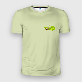 Мужская футболка 3D Slim с принтом Крокодил на фоне салатного цвета crocodile , 100% полиэстер с улучшенными характеристиками | приталенный силуэт, круглая горловина, широкие плечи, сужается к линии бедра | Тематика изображения на принте: crocodile | for a child | for kids | green color | детский рисунок | дизайн с крокодилом | для детей | зеленый крокодил | зеленый фон | крокодил | принт для ребенка | рисунок крокодила | салатный цвет