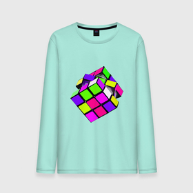 Мужской лонгслив хлопок с принтом Кубик Рубика маслом , 100% хлопок |  | игра | игрушка | квадрат | кислотный | куб | кубик | кубик рубика | математика | яркий | ярко