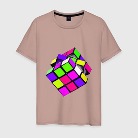 Мужская футболка хлопок с принтом Кубик Рубика маслом в Курске, 100% хлопок | прямой крой, круглый вырез горловины, длина до линии бедер, слегка спущенное плечо. | игра | игрушка | квадрат | кислотный | куб | кубик | кубик рубика | математика | яркий | ярко
