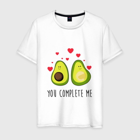 Мужская футболка хлопок с принтом YOU COMPLEMENT ME, MY LOVE в Белгороде, 100% хлопок | прямой крой, круглый вырез горловины, длина до линии бедер, слегка спущенное плечо. | exotic | food | fruit | hearts | kiwi | love | еда | киви | любовь | сердечки | ты дополняешь меня | фрукт | экзотический
