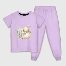 Детская пижама хлопок с принтом Зайка спит на облачке в Белгороде, 100% хлопок |  брюки и футболка прямого кроя, без карманов, на брюках мягкая резинка на поясе и по низу штанин
 | unique | для девочек | зайка | зайчик | звезды | облако | овечка
