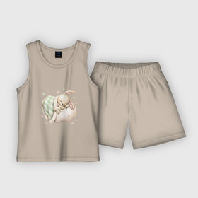 Детская пижама с шортами хлопок с принтом Зайка спит на облачке ,  |  | unique | для девочек | зайка | зайчик | звезды | облако | овечка