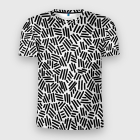 Мужская футболка 3D Slim с принтом Округлые Палочки в Екатеринбурге, 100% полиэстер с улучшенными характеристиками | приталенный силуэт, круглая горловина, широкие плечи, сужается к линии бедра | abstraction | figure | geometry | isometric | pattern | shape | абстракция | геометрия | изометрический | округлый | палочки | узор | фигура | форма