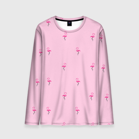 Мужской лонгслив 3D с принтом Фламинго на розовом фоне в Новосибирске, 100% полиэстер | длинные рукава, круглый вырез горловины, полуприлегающий силуэт | birds | delicate | flamingo | minimalism | minimalistic | nature | pattern | pink | seamless | summer | vacation | бесшовный | изящный | лето | минимализм | минималистичный | отпуск | паттерн | природа | птицы | розовый | фламинго