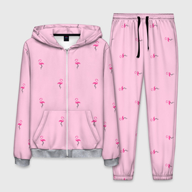 Мужской костюм 3D с принтом Фламинго на розовом фоне в Новосибирске, 100% полиэстер | Манжеты и пояс оформлены тканевой резинкой, двухслойный капюшон со шнурком для регулировки, карманы спереди | birds | delicate | flamingo | minimalism | minimalistic | nature | pattern | pink | seamless | summer | vacation | бесшовный | изящный | лето | минимализм | минималистичный | отпуск | паттерн | природа | птицы | розовый | фламинго