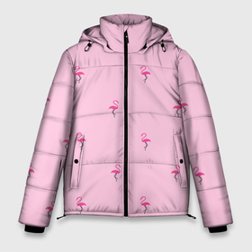 Мужская зимняя куртка 3D с принтом Фламинго на розовом фоне в Новосибирске, верх — 100% полиэстер; подкладка — 100% полиэстер; утеплитель — 100% полиэстер | длина ниже бедра, свободный силуэт Оверсайз. Есть воротник-стойка, отстегивающийся капюшон и ветрозащитная планка. 

Боковые карманы с листочкой на кнопках и внутренний карман на молнии. | birds | delicate | flamingo | minimalism | minimalistic | nature | pattern | pink | seamless | summer | vacation | бесшовный | изящный | лето | минимализм | минималистичный | отпуск | паттерн | природа | птицы | розовый | фламинго