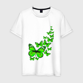 Мужская футболка хлопок с принтом Butterfly зеленые в Новосибирске, 100% хлопок | прямой крой, круглый вырез горловины, длина до линии бедер, слегка спущенное плечо. | Тематика изображения на принте: butterfly | бабочка | бабочки | весна | воздух | гусеница | зелёный | коконопряд | красивое | красивый | красота | куколка | летать | лететь | лето | мотылёк | насекомое | насекомые | настроение