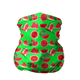 Бандана-труба 3D с принтом DELICIOUS WATERMELON в Тюмени, 100% полиэстер, ткань с особыми свойствами — Activecool | плотность 150‒180 г/м2; хорошо тянется, но сохраняет форму | Тематика изображения на принте: арбуз | еда | зеленый | красный | лето | розовый | фрукты