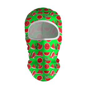 Балаклава 3D с принтом DELICIOUS WATERMELON в Новосибирске, 100% полиэстер, ткань с особыми свойствами — Activecool | плотность 150–180 г/м2; хорошо тянется, но при этом сохраняет форму. Закрывает шею, вокруг отверстия для глаз кайма. Единый размер | арбуз | еда | зеленый | красный | лето | розовый | фрукты