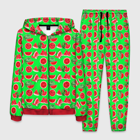 Мужской костюм 3D с принтом DELICIOUS WATERMELON в Кировске, 100% полиэстер | Манжеты и пояс оформлены тканевой резинкой, двухслойный капюшон со шнурком для регулировки, карманы спереди | арбуз | еда | зеленый | красный | лето | розовый | фрукты