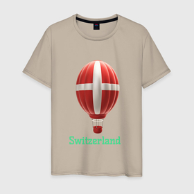 Мужская футболка хлопок с принтом 3d aerostat Switzerland flag в Кировске, 100% хлопок | прямой крой, круглый вырез горловины, длина до линии бедер, слегка спущенное плечо. | 3d | 3d aerostat | aerostat | air ballon | ballon | hot air ballon | switzerland | switzerland flag