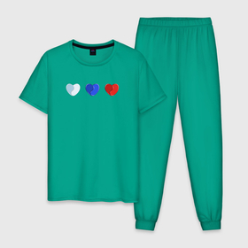 Мужская пижама хлопок с принтом Триколор в сердечках , 100% хлопок | брюки и футболка прямого кроя, без карманов, на брюках мягкая резинка на поясе и по низу штанин
 | люблю россию | россия | рф | сердечки | сердца | триколор