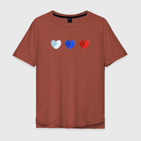 Мужская футболка хлопок Oversize с принтом Триколор в сердечках в Кировске, 100% хлопок | свободный крой, круглый ворот, “спинка” длиннее передней части | Тематика изображения на принте: люблю россию | россия | рф | сердечки | сердца | триколор