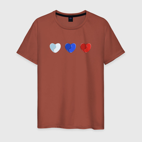 Мужская футболка хлопок с принтом Триколор в сердечках в Кировске, 100% хлопок | прямой крой, круглый вырез горловины, длина до линии бедер, слегка спущенное плечо. | люблю россию | россия | рф | сердечки | сердца | триколор